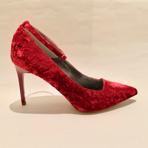Oscar de la Renta Shoe Red Velvet Heels Stiletto Heel Dress Designer Shoes 37.5 - Picture 13 of 16